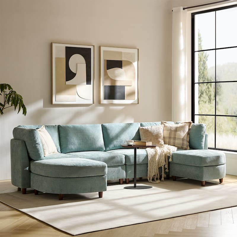 Mattia 125" Modern Under-seat Storage Sectional Sofa with Round Table and Solid Wood Legs by HULALA HOME