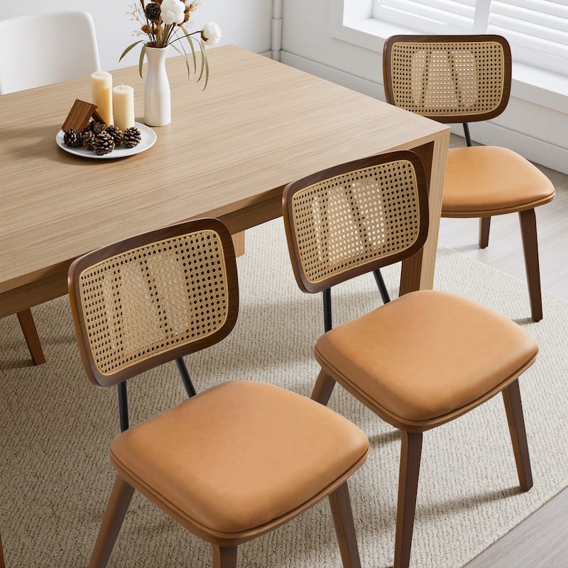 Faux Leather Upholstered Dining Chairs Set of 2/4 with Wood Legs - 32.3"H x 18.5"W x 21.8"D