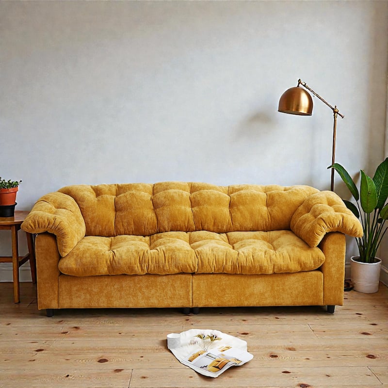 94.8" Chenille Deep Seat Sofa, Modern Cloud-Like Upholstered 3-Seater Couch for Living Room, Bedroom, Office & Apartments - Yellow