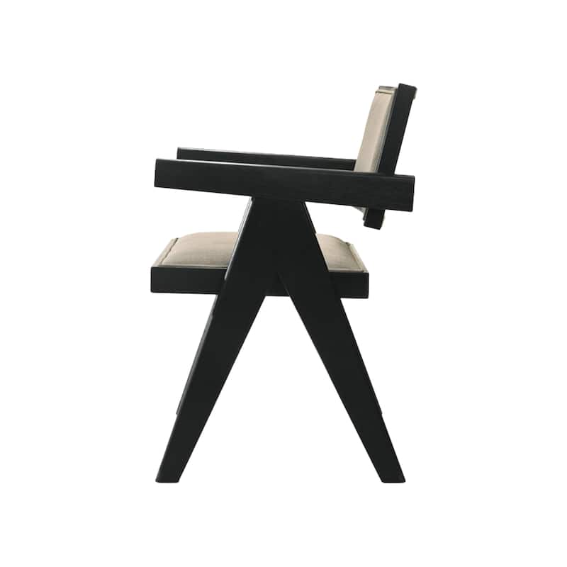 Bili 21 Inch Dining Armchair Set of 2, Open Back, Beige Upholstery, Black