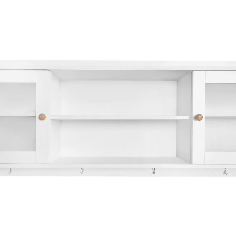 Multifunctional Large Hall Tree with Tempered Glass Doors,Storage Shelf,6 Flip Shoe Drawers and 4 Hooks