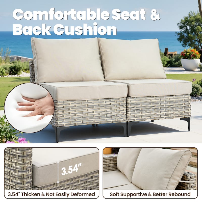 HOOOWOOO 9-piece Wicker Outdoor Furniture Patio Sofa Swivel Chair Set with Fire Pit Table