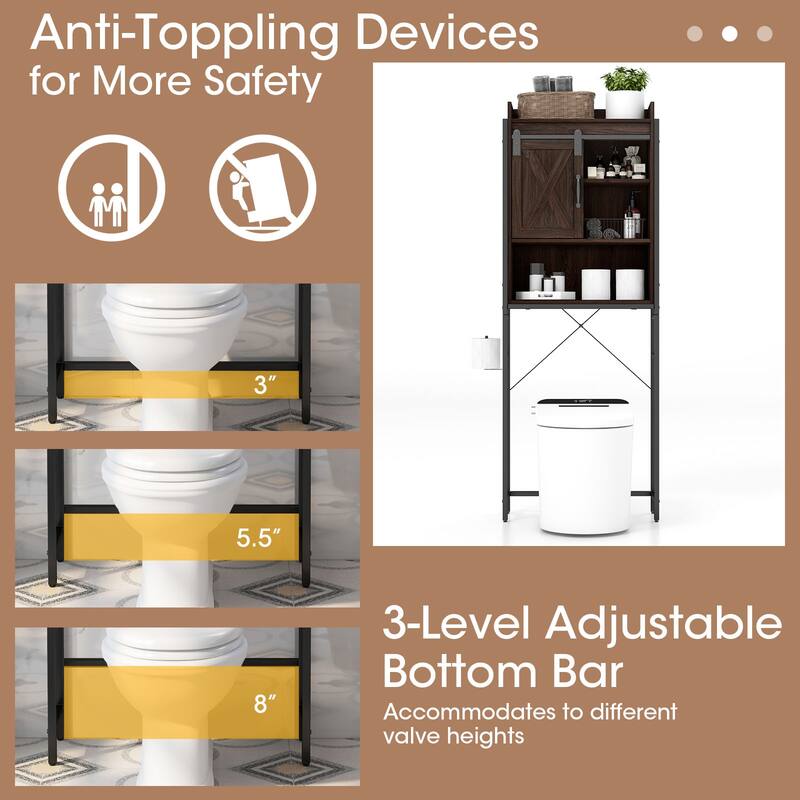 4-Tier Over Toilet Storage Cabinet with Adjustable Shelves and Sliding Door for Bathroom Organization - 25"W x 9.5"D x 67.5"H