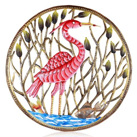 Flamingo in Reeds Haitian Steel Drum Wall Art