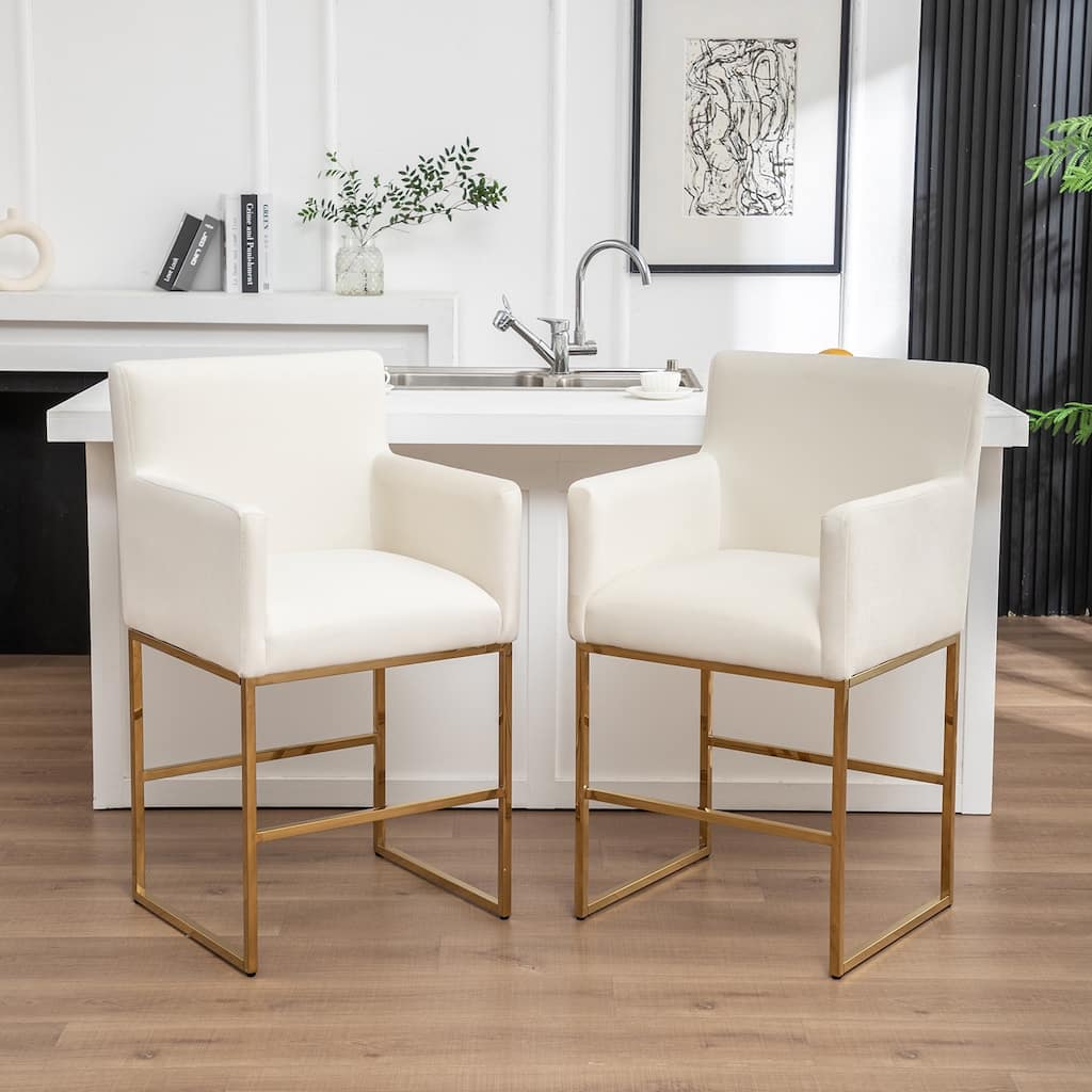 SEYNAR Mid Century Modern Velvet Accent Armrest 27-inch Tall Bar Stool Set of 2 with Metal Frame