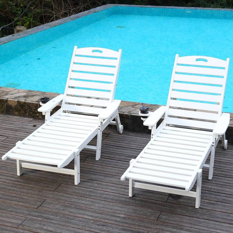 HDPE Chaise Lounge Chair Outdoor, Pool Lounge Chairs with 4-Position Adjustable Backrest, Supports Up to 400 LBS