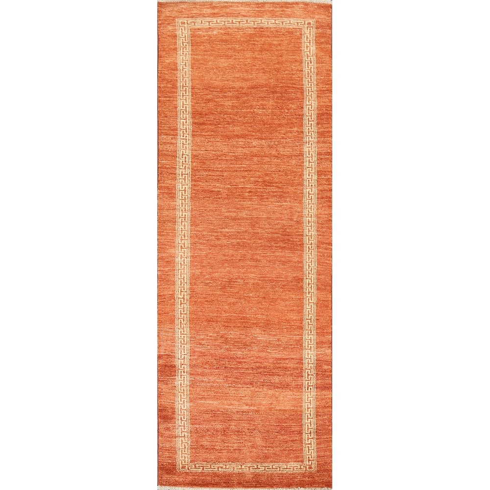 Orange Gabbeh Kashkoli Runner Rug Hand-knotted Oriental Wool Carpet - 2'7" x 9'0"