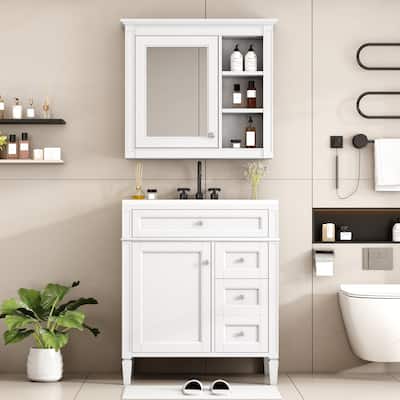 30'' Bathroom Vanity Set with Mirror Cabinet, Freestanding Bathroom Storage Cabinet with 2 Drawers and a Tip-out Drawer