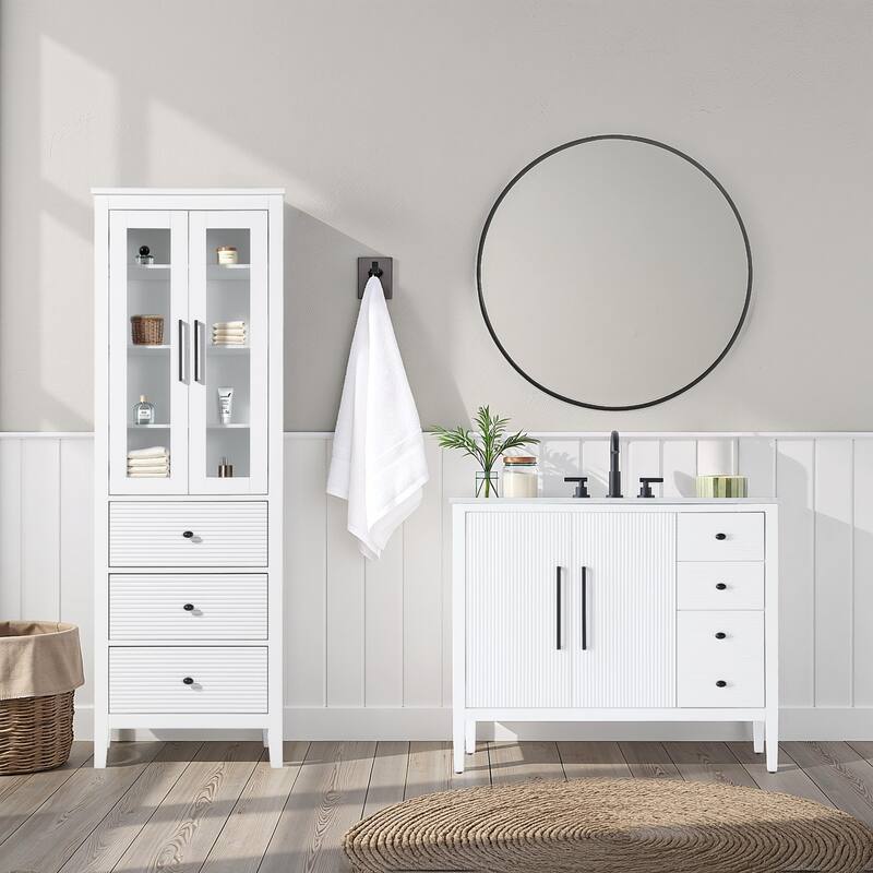 Kensington 16-28 Inch Bath Storage Glass Cabinet