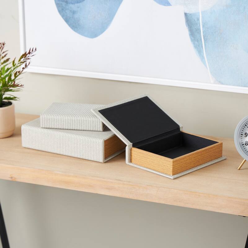 Cream, Black, Copper, Beige or Brown Faux Leather Woven Faux Book Storage Decorative Box (Set of 3)