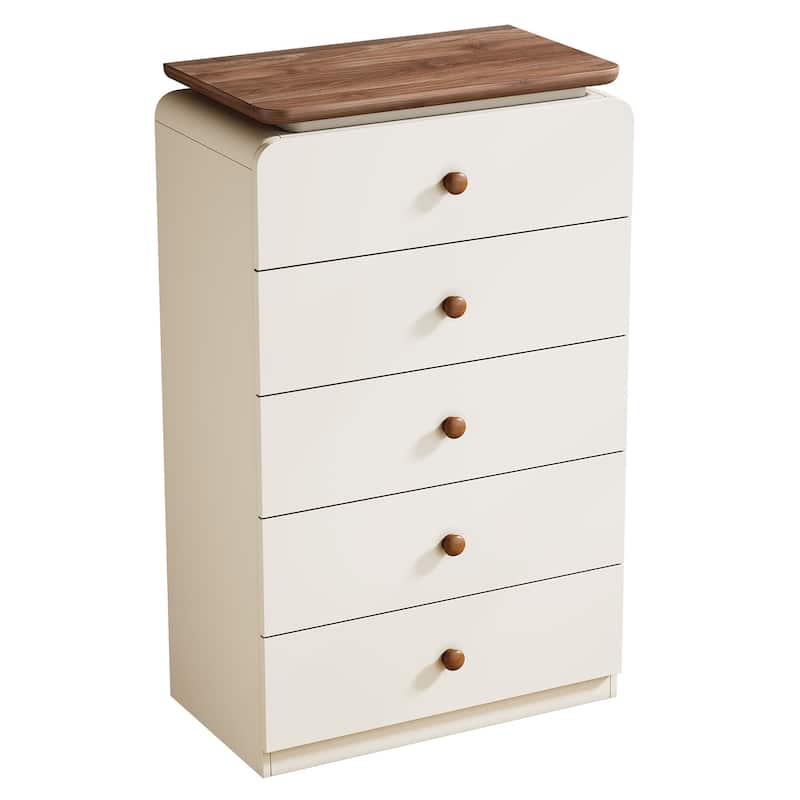 5 Drawers Chest, 45-Inch Tall Farmhouse White Storage Cabinet