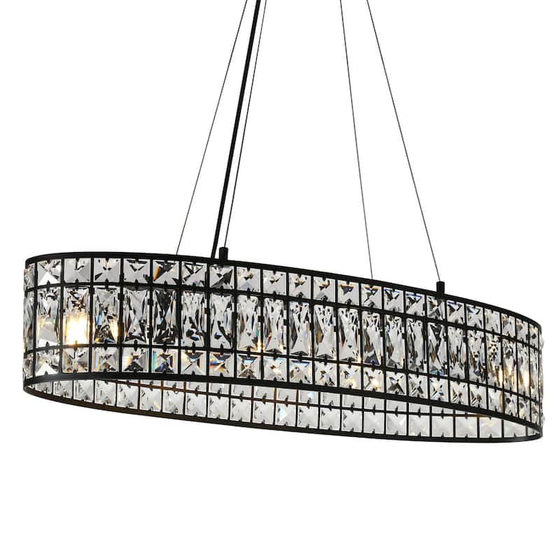 Modern 4-Light Black Crystal Chandelier Island Lights for Dining Room Kitchen Island - L31.5" x W9" x H67"