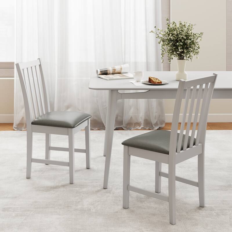 Gymax Wooden Dining Chair Set of 2 w/Rubber Wood Frame & Padded Seat &