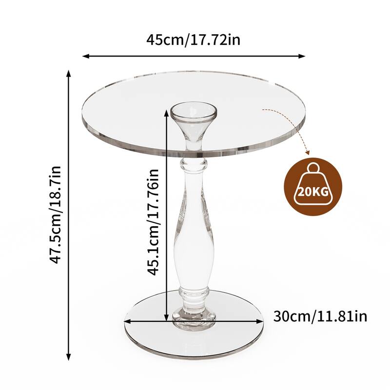 Acrylic Side Table 18" Round Clear Acrylic Sofa Table Accent End Table for Small Spaces