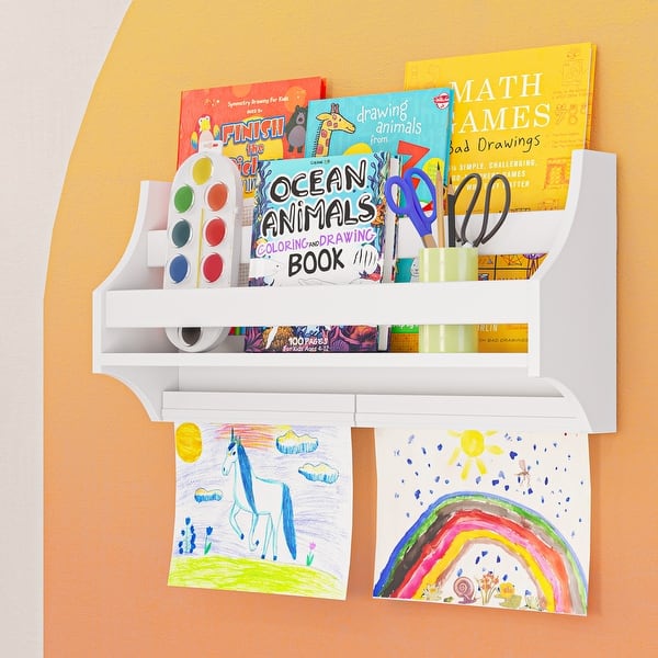 slide 2 of 7, RiverRidge Kids Wall Book Shelf with 2 Art Bars - White