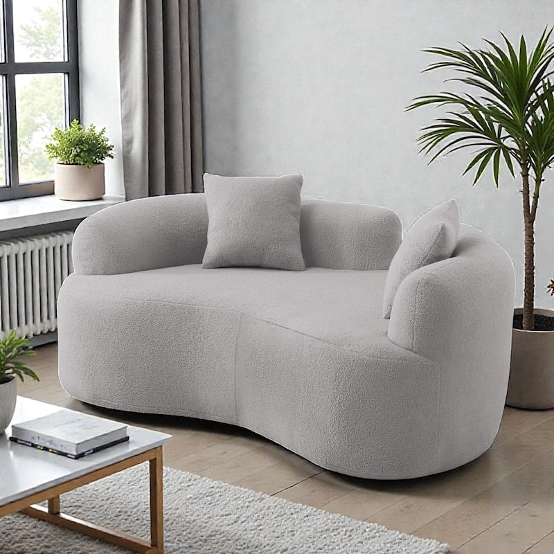 66.93 Inch Curved Loveseat Compression Sofa, Teddy Velvet No Assembly Couch for Small Spaces Apartments