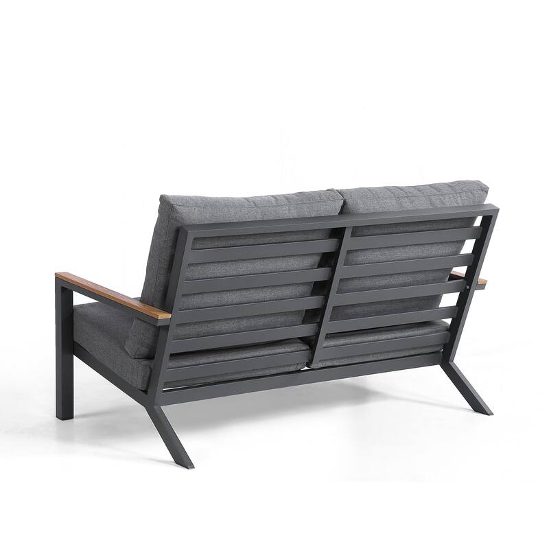 Vermont 4-Piece Aluminum Conversation Set with Slatted Faux Wood Top
