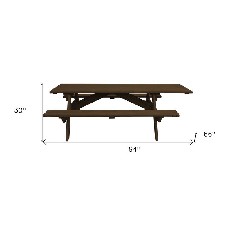 HomeRoots 94" Dark Brown Solid Wood Outdoor Picnic Table