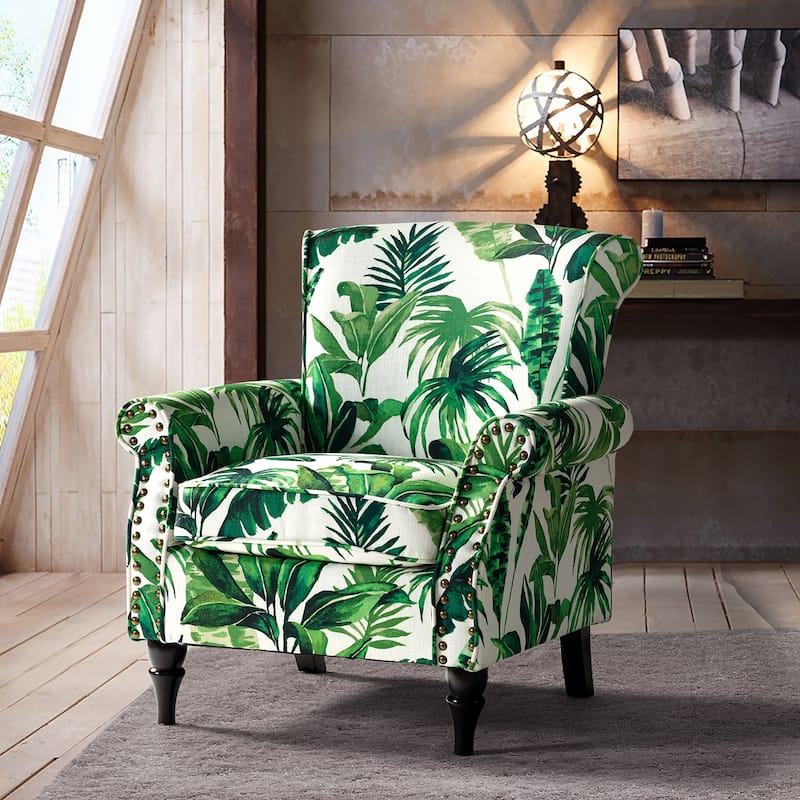 Nyctelius Traditional Polyester Accent Chair with Rolled Arms and Nailhead Trim by HULALA HOME