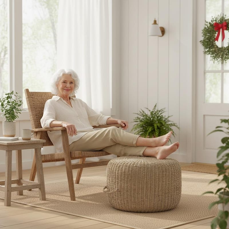 Made4Home Cera Natural Woven Ottoman Stool Multi-Function Accent Pouf