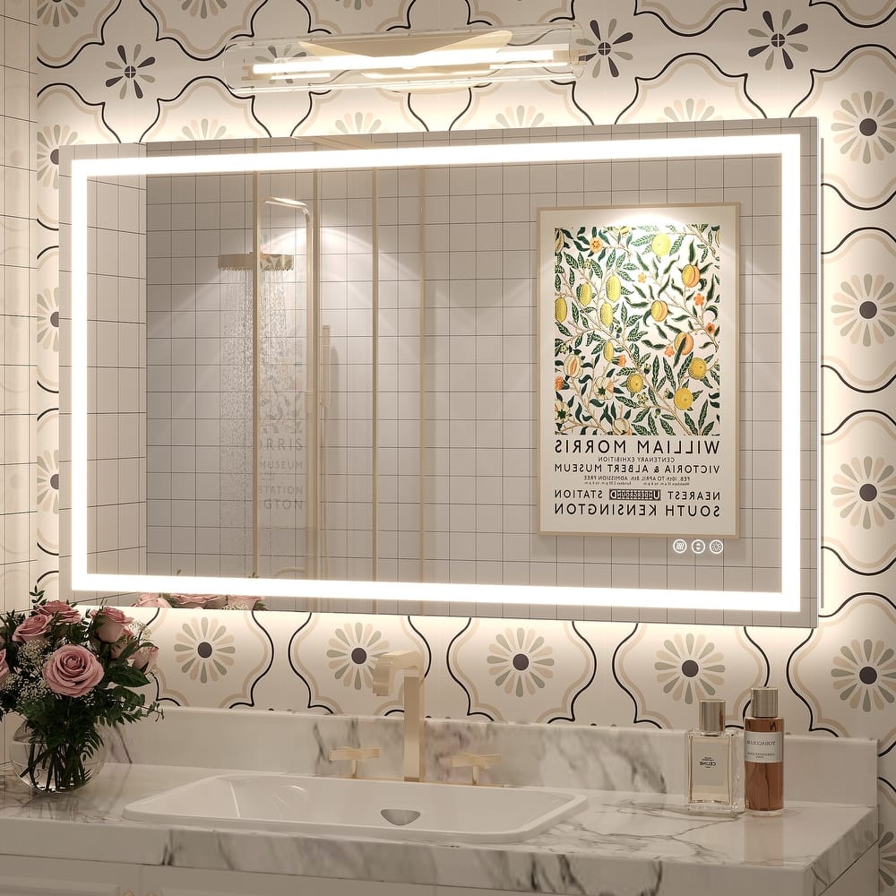 Large LED Bathroom mirror Tempered Glass Dimmable Anti-Fog Vanity Mirror