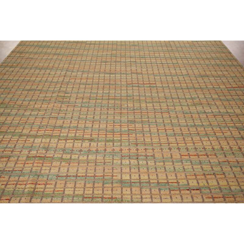 All-Over Checkered Moroccan Large Area Rug Hand-Knotted Wool Carpet - 9'10"x 14'4"