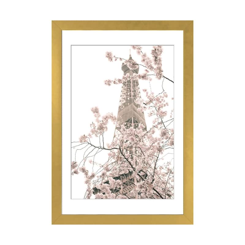 iCanvas "Eiffel Tower And Cherry Blossoms" by Caroline Mint PFA - Gold - 24x16x1