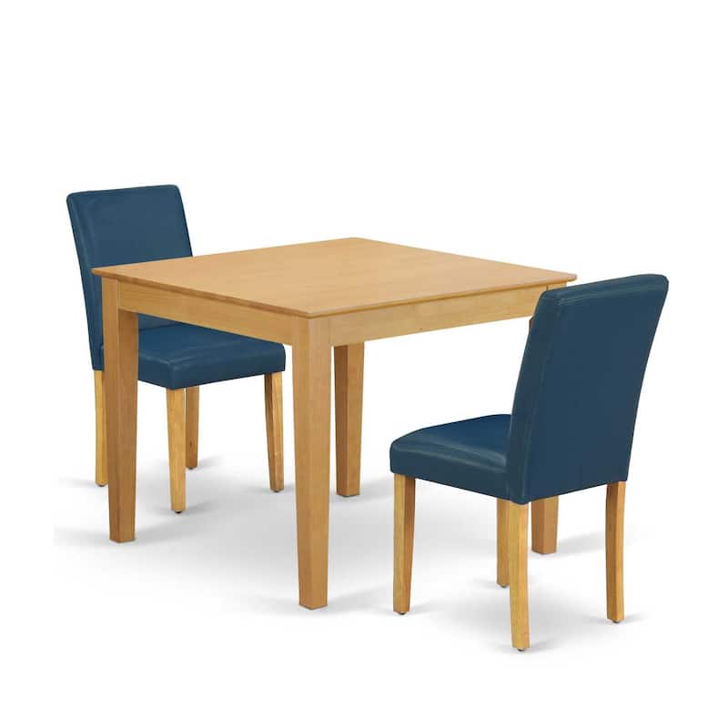 Kitchen Table Set 3Pc Square 36 Inch - Parsons Chairs, Modern Dining Set, Chic Bistro Table