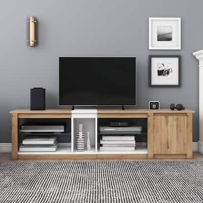 White+Natural TV Stand Media Console Table with LED Light & Shelves - 71.00" x 13.80" x 18.50"
