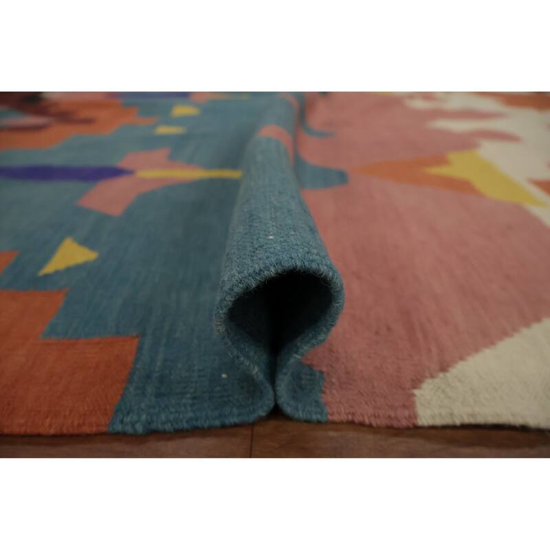 Hand Woven Oriental 100% Wool Carpet Southwestern Modern Multi-Colored Kilim Area Rug - 9' 8'' X 6' 10''
