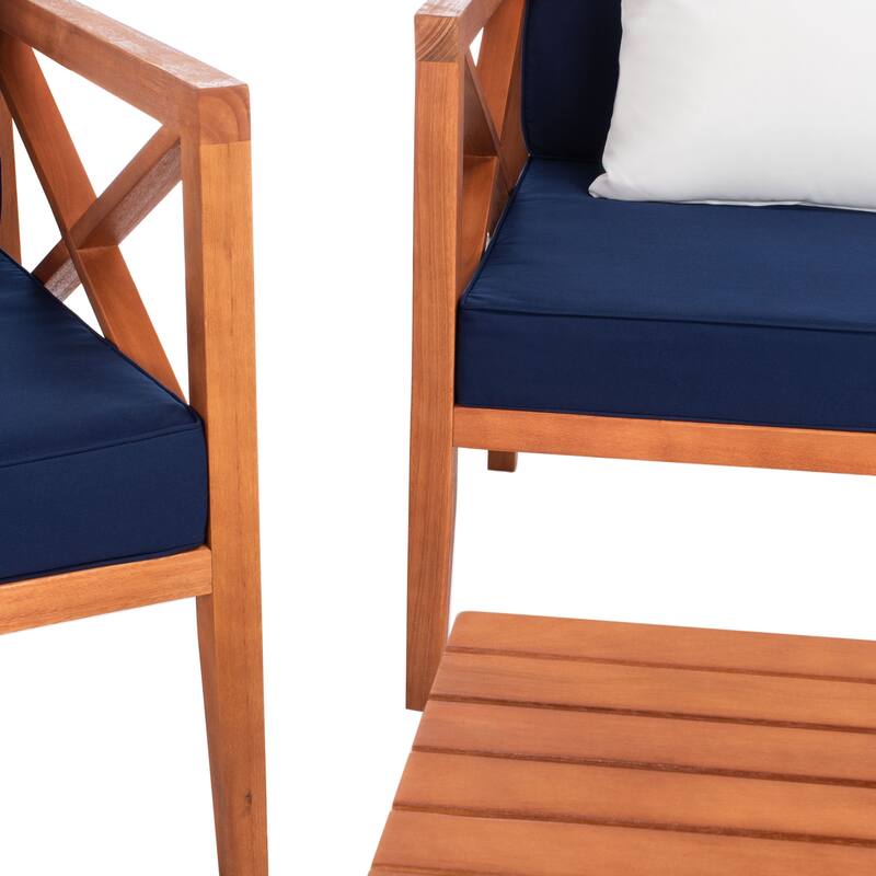 SAFAVIEH Outdoor Dafne 4-Piece Conversation Patio Set with Accent Pillow - 50W x 26D x 25H