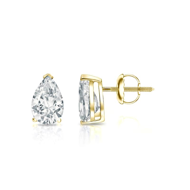 Auriya 14k Gold Lab Grown Pear Diamond Stud Earrings 0.50 to 5.00 ct. tw. V-End Prong Screw-Back (F-G VS) - Yellow - 0.75 ct. tw.