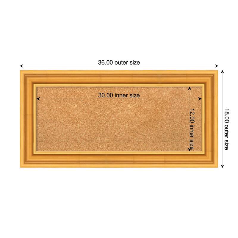 Sierra Gold Wood Framed Cork Board - Bulletin Board, Organization Board, Pin Board - Natural - 36 x 18 in