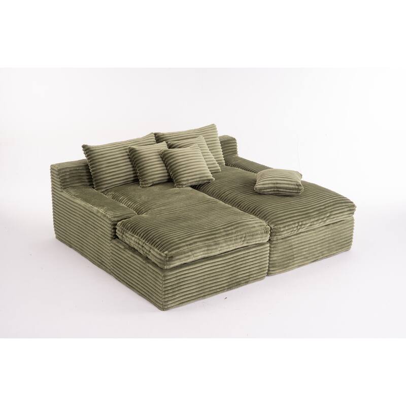 Oversized Corduroy Upholstered Chaise Lounge Sofa / Double Single Side Arm Sleeper Sofa Couch / Modular Recliner Sofa