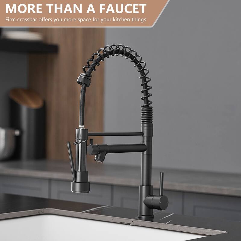 Single Handle Stainless Steel Pull Down Kitchen Faucet with Soap Dispenser