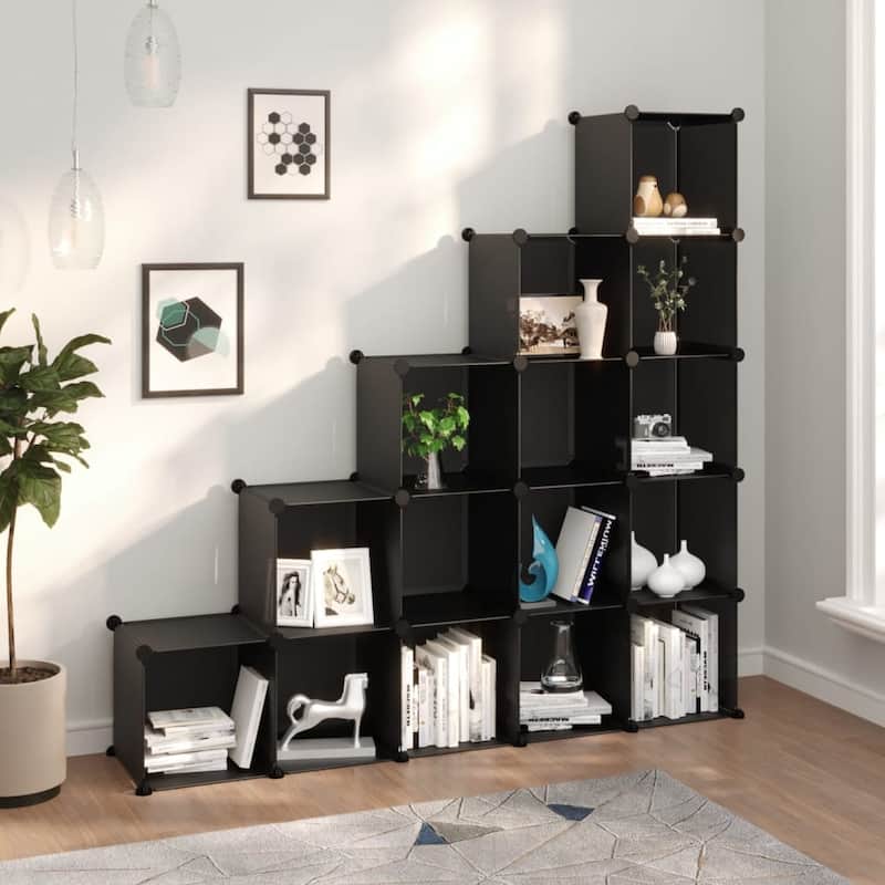 vidaXL Storage Cube Organizer with 6/12/15 Cubes - 61" x 12.6" x 60.4" - Black