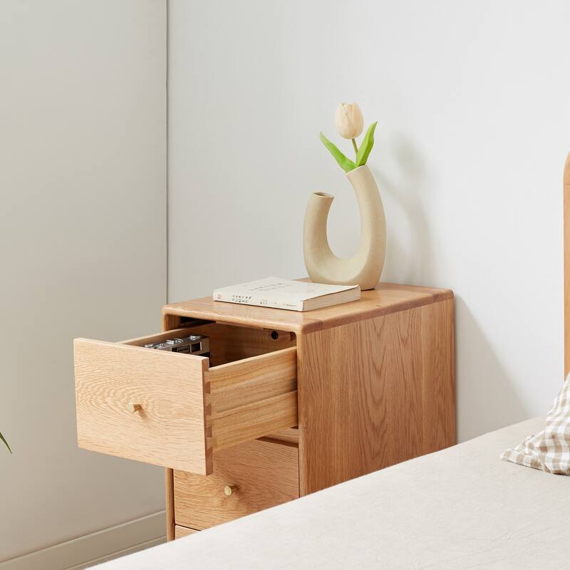 Solid Oak Bedside Table Storage Cabinet for Living Room - Free-Standing Corner Cabinets Storage Table