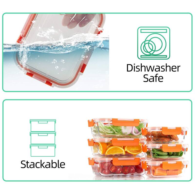 [10-Pack] Glass Food Storage Containers - Food Prep Containers with Lids - Microwave, Oven, Freezer and Dishwasher Safe