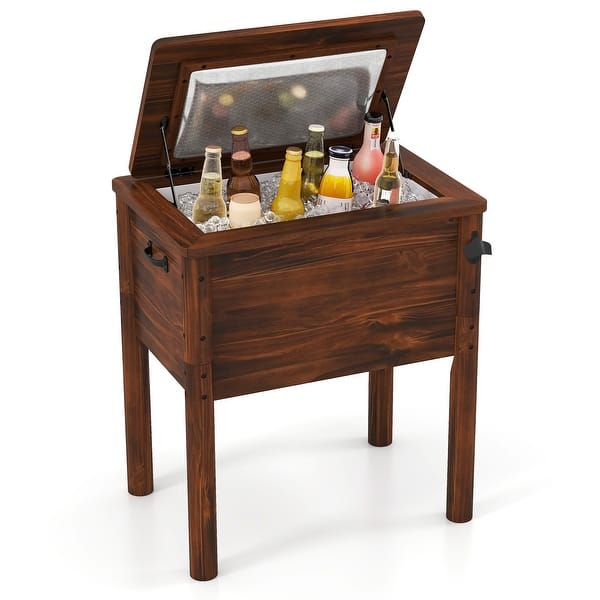 slide 2 of 10, Gymax Wooden Cooler for Patio 54 Quart Beverage Cooler w/ Handles Wood - Brown