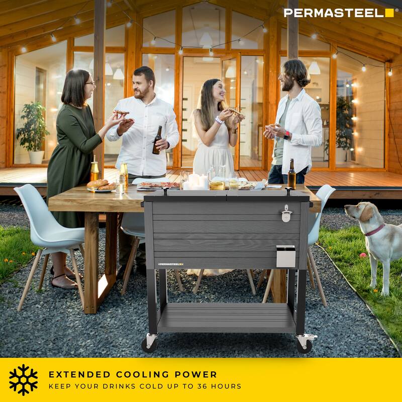 Permasteel 80-Qt Rustic Woodgrain Style Rolling Patio Cooler with Wheels