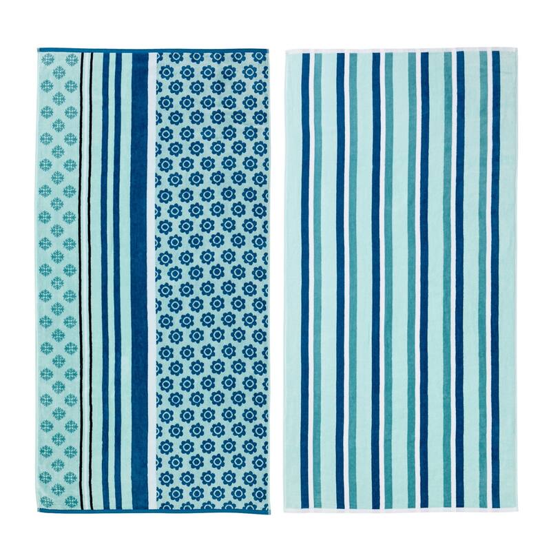 Luxurious Cotton Printed Beach Towel - Variegated Stripes