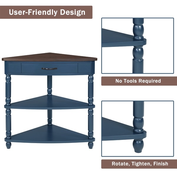 Wood Triangle Corner Side Table for Small Spaces Living Room - On