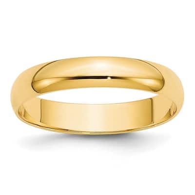 Curata 10k Yellow Gold Unisex 4 mm Half-Round Light Wedding Band (sizes 4-14)
