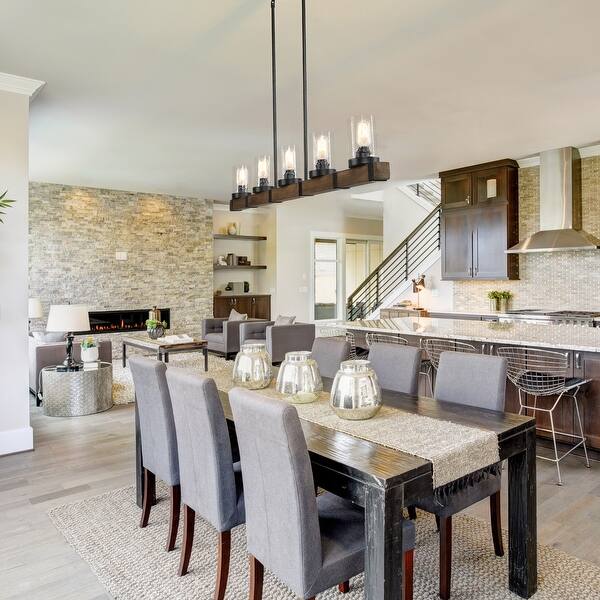 slide 2 of 19, Modern Farmhouse Rustic Wood Chandelier Glass Island Lights for Dining Room