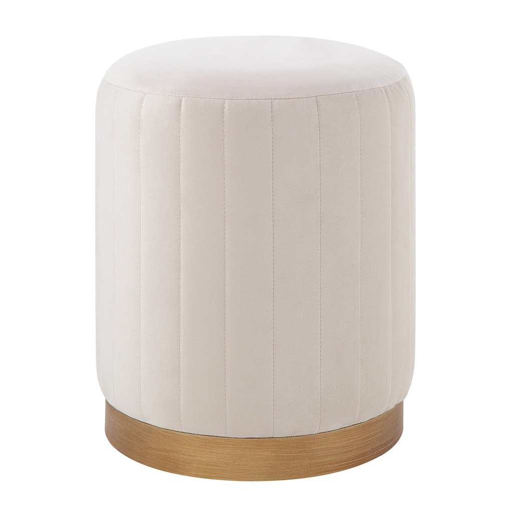 Renwil Baylor Indoor Poly-Velvet Ottoman, Off-White