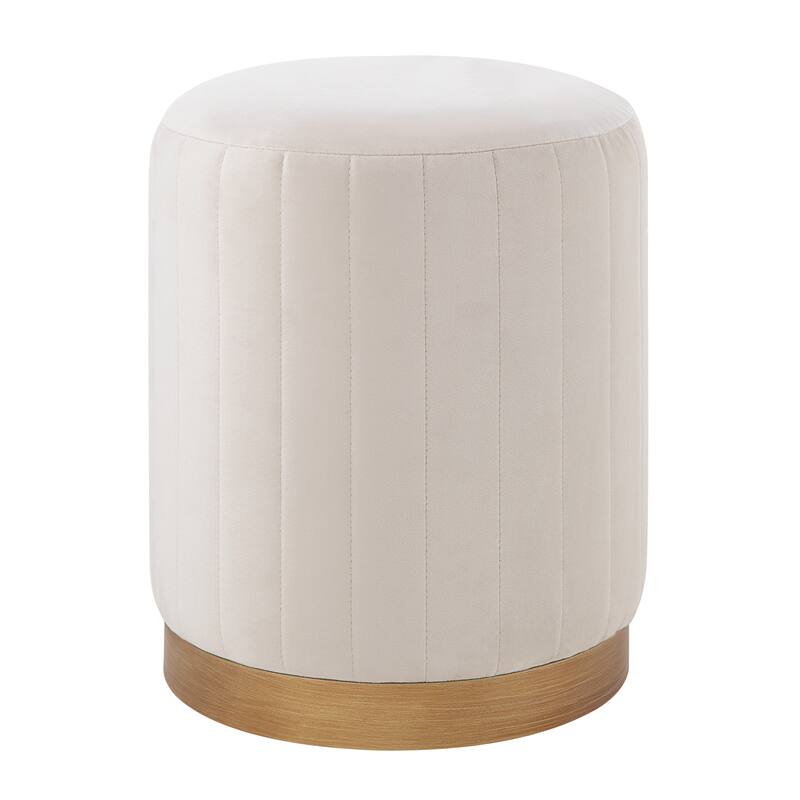 Renwil Baylor Indoor Poly-Velvet Ottoman, Off-White