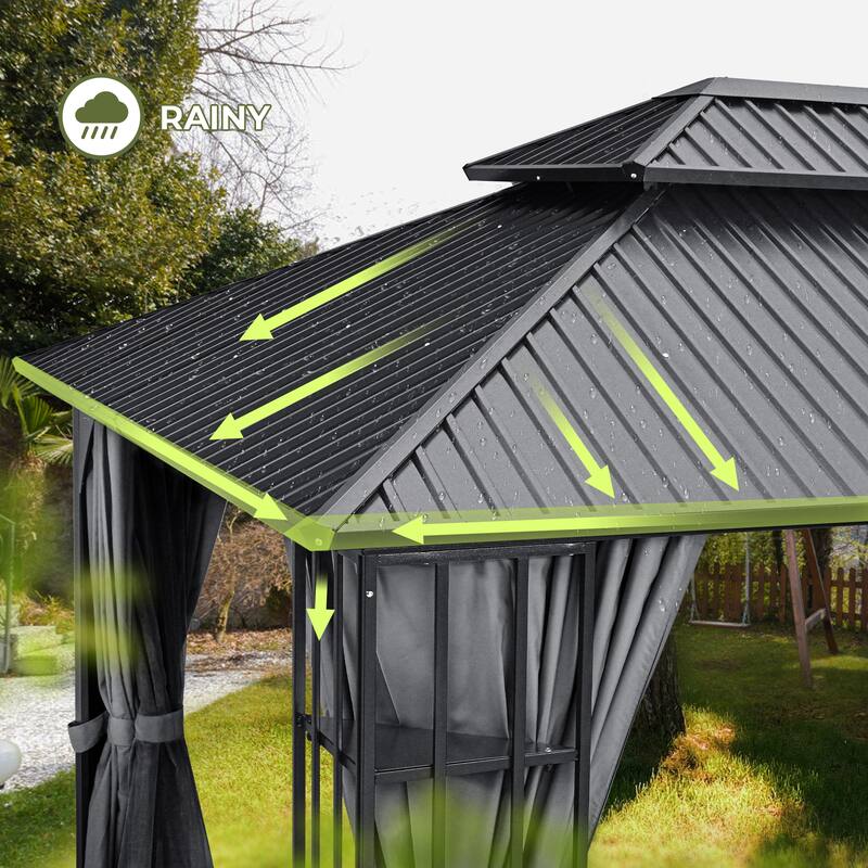 10 ft. x 12 ft. Double Roof Hardtop Patio Gazebo with Aluminum Frame, Storage Shelf