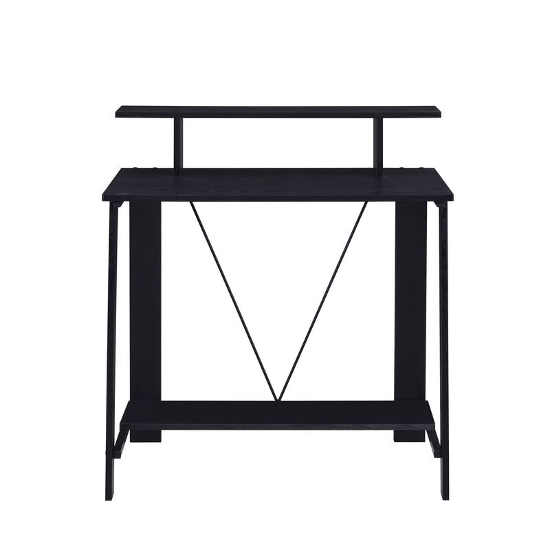 Modern Writing Desk with Storage Shelves and Sturdy Metal V-Back Reinforcement for Home or Office Workspace