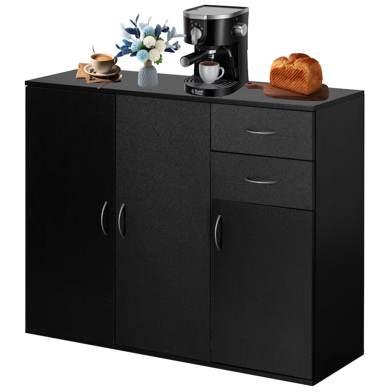 33" Sideboard Buffet Cabinet with Storage, Spacious Table Top, Large Drawers, and Adjustable Shelf - Kitchen Organizer & Storage - Black