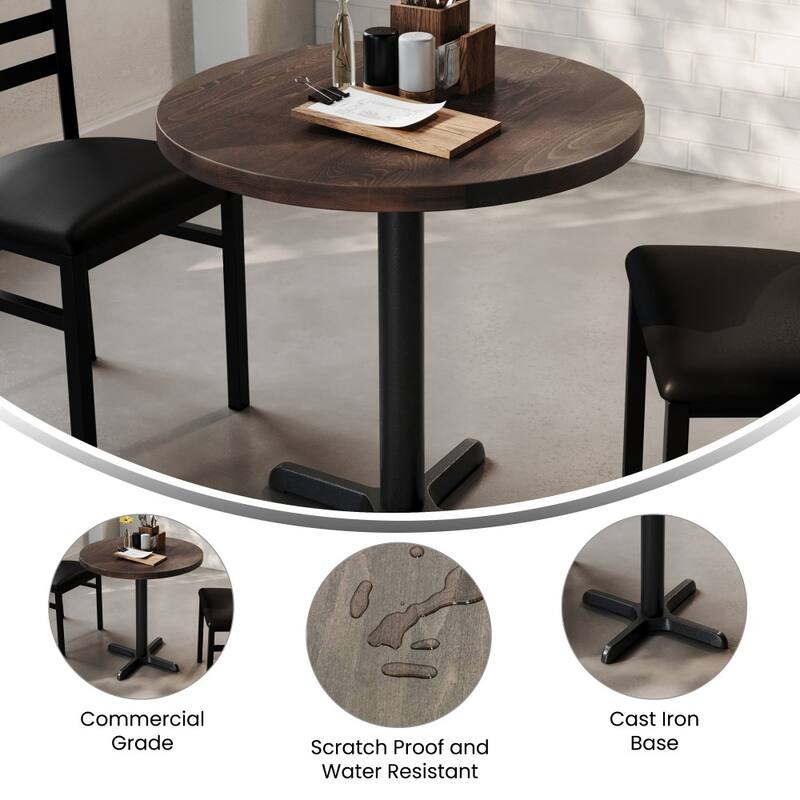 Round Solid Wood Commercial Tabletop with 22" x 22" Table Height X-Base - 30"W x 30"D x 29.5"H